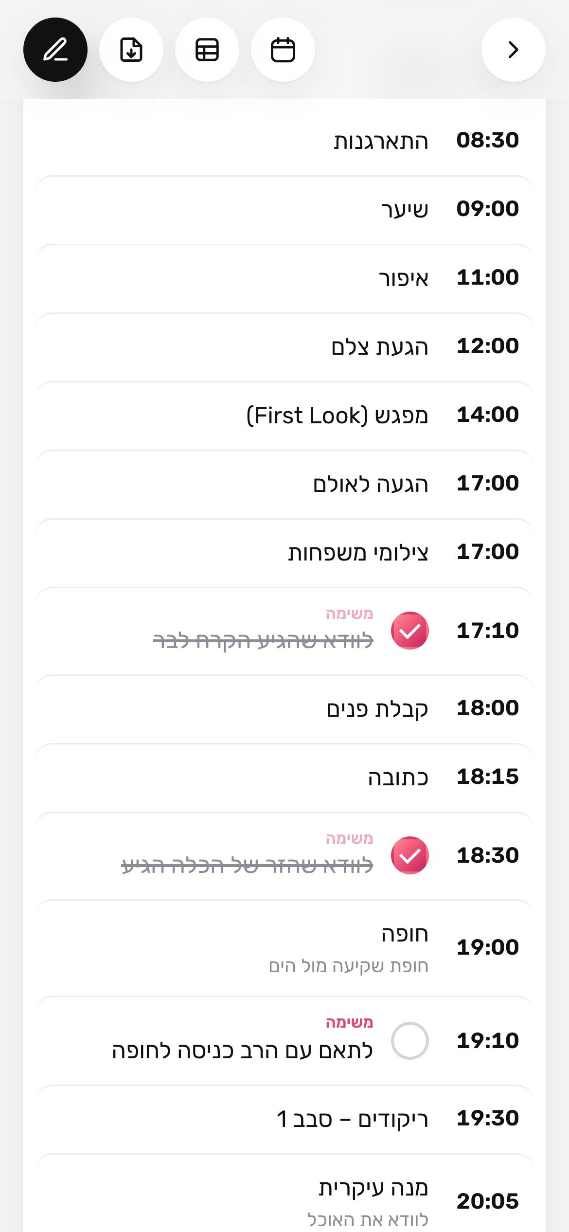 הלו״ז של יום החתונה